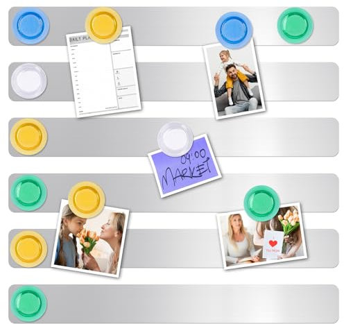 Magnettafeln, 6 Stück Selbstklebend Magnetleiste aus Edelstahl mit 16 Starke Magnete, 30 × 3 cm Pinnwand Magnetisch für Büro Küche Fotos Dokumente Kühlschrank