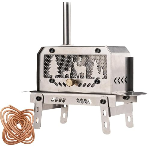 Poêle à bois portable – Poêle à bois de camping, poêle à bois de cheminée | Réchaud de camping léger avec tuyau de cheminée pour le chauffage de tente, la cuisine et la randonnée, construction en