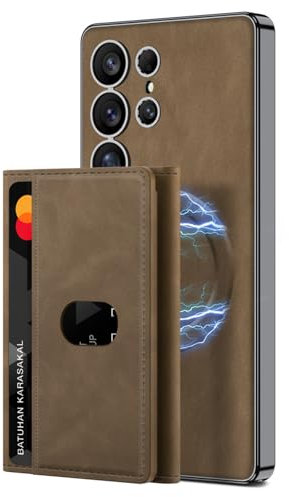 LUOTILAG Custodia Magnetica per Samsung Galaxy S25 Ultra/S25 Plus/S25, Portacarte Detaccabile Covera in Pelle, Protezione Obiettivo Completa,Ottone,S25 Ultra