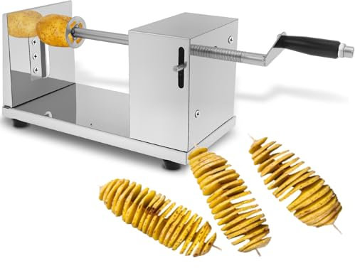 Affettatrice a spirale per patate in acciaio inox manuale, carote, patate dolci, cetrioli, taro, perfetto per l'uso in cucina, grigliate, picnic, snack bar e ristoranti