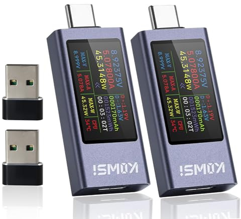 USB Tester, USB Messgerät, 2 Stück USB Strommessgerät, USB Tester Messgerät | 2-in-1 USB Power Meter, USB C Tester mit Typ-C Adapter, Multimeter, Strommessgerät