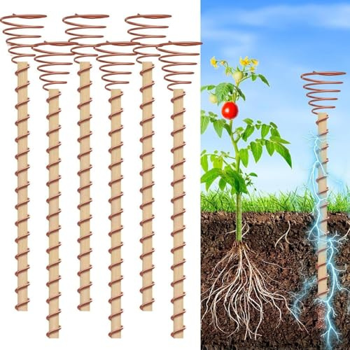 6 Stück 12 Zoll Kupfer Gartenpfähle, Elektrokultur Pflanzenpfähle, Kupferstäbe Garten, Elektrokultur Gartenarbeit Kupferspulenantennen Drahtwerkzeuge Für Anbau Gemüse, Obst, Pflanzen Unterstützung