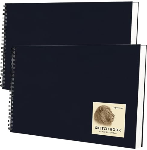 DagouColor Libro de Bocetos Sketch, 2 Pack, 50 Hojas(100 Páginas), A3 Espiral Papel de Dibujo Arte Libre ácido, 140GSM Cuadernos De Dibujo, Para Artistas Principiantes, Adultos, Niños y Niñas