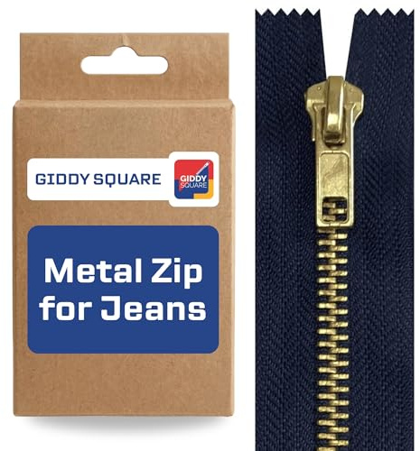 Zip blu navy per jeans da 15 cm, cerniera in metallo resistente per jeans e tessuti pesanti, ideale per cucito e riparazione di abbigliamento Giddy Square