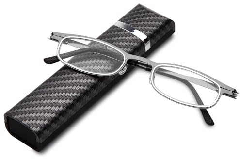 Amorays Schmal Lesebrille mit Ultraleichtem Herren Damen metal Anti-Blaulicht Lesebrillen mit reisen tragbar Rechteck Brillenetui 8010(Schwarz,+2.50)