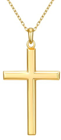 NORBU 18K Gold Plated 925 Sterling Silver Cross Necklace for Women, 18 inch Chain Solid Womens Cross Pendant Necklaces, Dainty Christian Jewelry Catholic Religious Gift for Her