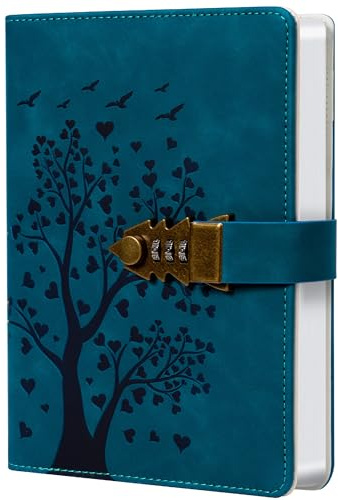 HwxBen Diario Segreto A5 Blu Pavone con Lucchetto – 240 Pagine – Notebook con Blocco a Codice