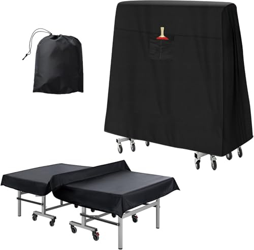 Ping Pong Table Cover Outdoor Waterproof, 600D Oxford Fabric Table Tennis Cover Indoor & Outdoor Fits Universal 9x5 FT Tables Folding & Flat Tables with Paddles Organize Bag