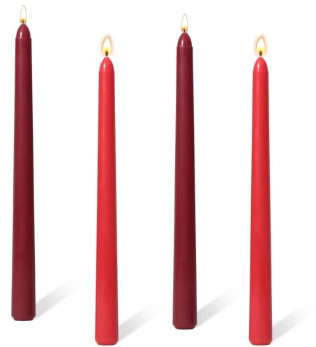 Set di 4 candele affusolate rosse sfumate, non profumate, antigoccia, lunghe e alte, da 25,4 cm, per tavola, cena, matrimonio, Natale, decorazione per la casa