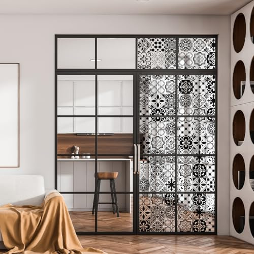 Film Opaque Vitrage Mandala Noir Géométrique Film Opaque Fenetre Anti Regard Electrostatique Pas De Colle Brise Vue Fenetre pour Salle de Bain Bureau Cuisine 30x120 CM/ 2 Pcs