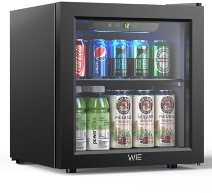 WIE Petit Réfrigérée Boissons 36L Mini Réfrigérateur Vitrée 55 Cans Mini Frigo Vitré Silencieux Vitrine à Boissons pour Maison/Cuisine/Bar/Bureau