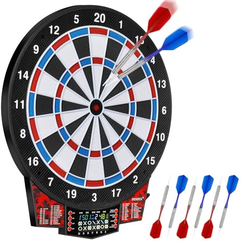Yirinatek Elektronische Dartscheibe 15,5 Zoll – E Dartscheibe Set mit 43 Spielen & 320 Varianten, elektrische Dart Scheibe für 1-8 Spieler, Duale Stromversorgung