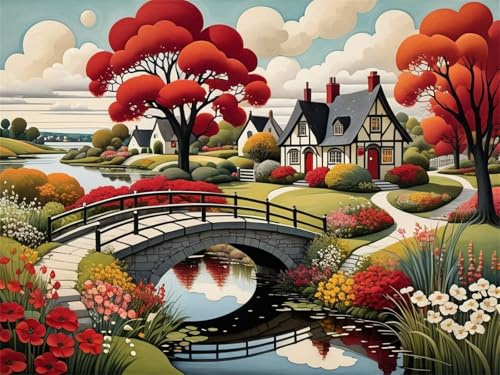 Town Scenery 2 000 bitar jiggsaw pussel för vuxna, färgglada, utmanande och brainteasing vuxenpussel 2 000 stycken brida, roliga jigsaws för hela familjen 100 x 28 tum