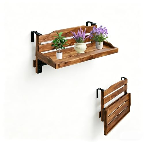 Massivholz-Klapp-Hängetisch für den Balkon,an Geländer Montierter Balkontisch,Verstellbarer,an der Wand Montierter Klappgeländertisch,Geeignet für Innenhöfe und Garden(Size:60cm,Color:Karbonisiert)