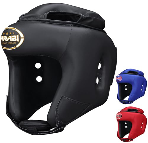 Farabi Boxing Head Guard Protector Open Face Adi Series of Boxing Helmet (Black, Medium)