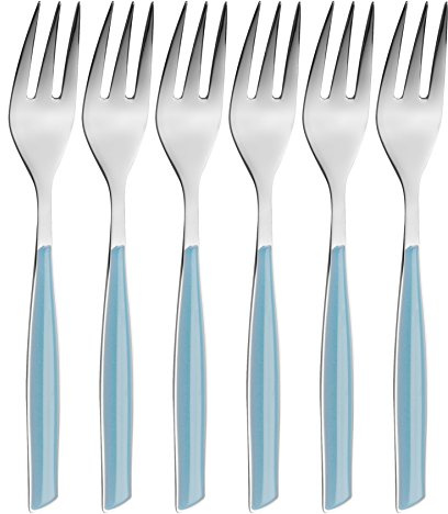 BUGATTI, Glamour, Lot de 6 fourchettes à Dessert en Acier Inoxydable 18/10 et poignée de Couleur Bleu Ciel, emballé dans Une boîte Cadeau, va au Lave-Vaisselle