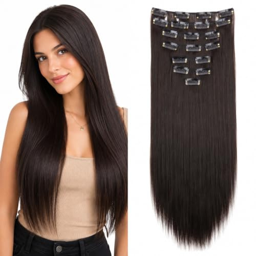 CAISHA XXL 50cm 8er Clip In Extensions Haarverlängerung Dunkelbraun CES204