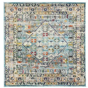 RugVista Chillon Teppich, 200 x 200 cm, Hell Blau/Multi | Orientalische, Quadratisch, Niedriger Stapel, Nur chemische Reinigung, Oeko-Tex 100, Wohnzimmer, Esszimmer, Schlafzimmer