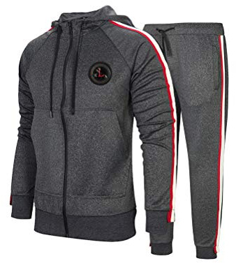 FTCayanz Tuta Uomo Manica Lunga Sportive Atletico Giacca Ginnastica Outwear Felpa con Cerniera Tute Activewear Stile 2 Grigio Scuro XL