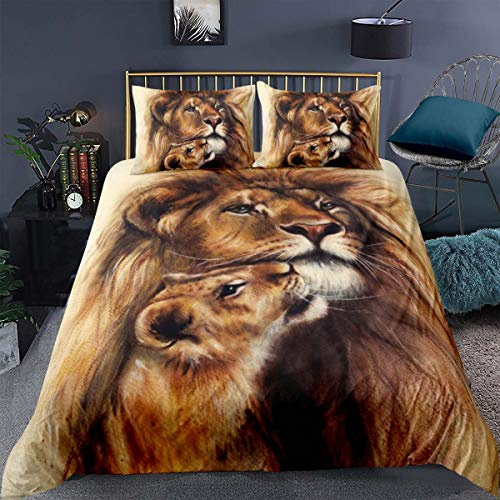 Loussiesd 3D Löwe Druck Bettwäsche Set König der Steppe Bettbezug Set für Kinder Jungen Mädchen 135x200 cm Microfaser Betten Set mit Reißverschluss und 1 Kissenbezug 80x80 cm