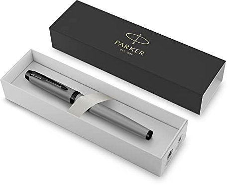 Parker IM Rollerball Tintenroller , Mattgrau mit schwarzen Zierteilen , Feine Schreibspitze mit schwarzer Nachfüllmine , Geschenkbox