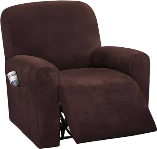 Stuhlhussen für Liegestühle, Stretch-Samt, mit Tasche, für Liegesessel, rutschfest, für Kindersessel, Braun, 4-teilig