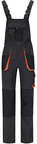 BWOLF ATLAS Latzhose Herren Arbeitshose Schutz-Latzhose Classic mit Multifunktionalen Taschen Grau/Orange (2XL)