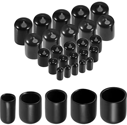 uxcell 25pcs Round Rubber End Caps 1/4 3/8 1/2 5/8 3/4 Black Vinyl Cover Screw Thread Protectors Assortment Kit