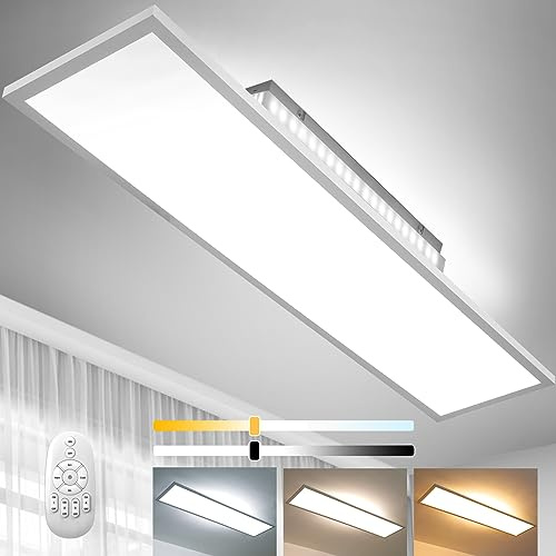 Dimmbare LED 120x30cm Deckenleuchte mit Hintergrundbeleuchtung, 55W Deckenleuchte mit Fernbedienung, Deckenpaneellampe, indirektes Licht mit starker Helligkeit, 2700K-6500K Warmweiß, Naturweiß, Kaltwe