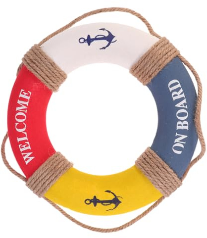 Happyyami Rettungsring zum Aufhängen, nautische Lebensdekoration für Zuhause, Wanddekoration, Rettungsring mit Seil für Balkon, Willkommen an Bord, Rettungsring