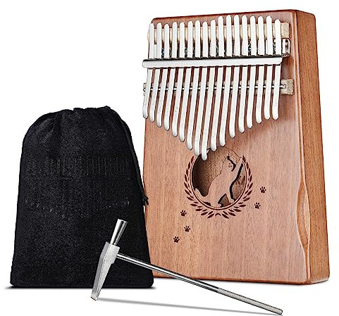 Kalimba Daumenklavier, LEKATO Kalimba Instrument, C-Dur Kalimba 17 Tasten, Mahagoni Thumb Piano Klavier, Rostfreie Zinken, Marimba Kalimba Mini Finger-Perkussion Musik Geschenk für Anfänger(Katze)