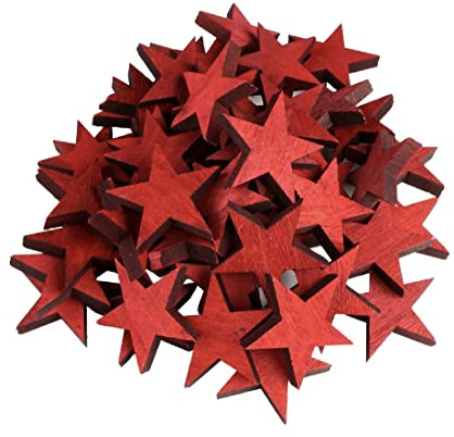 Decpero Dicke Holzsterne I 50 Stück I rot I 5 x 0,7 cm I Streudeko I DIY Deko Advent