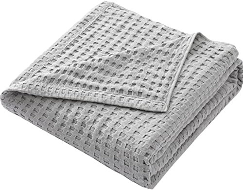 Hayisugal Couvre-lit 100 % coton gaufré - Plaid moelleux - Couverture d'été douce - Aspect gaufré - En coton aéré - Convient comme lit, canapé, couverture de canapé, gris clair - 200 x 230 cm