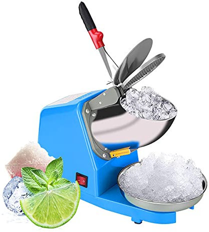 Electric Ice Crusher, Upgraded Ice Shaver Machine(Double Blades + Double Covers + Double Grooves + Drain Pipe), Snow Cone Maker,85KG/H, 2200 RPM, Crushed Ice Machine for Home and Commercial,D
