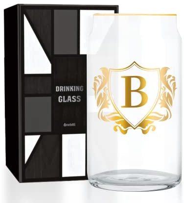 Onebttl Personalised Beer Can Glass with Initial B, Unique Gift Box on Birthday, Christmas for Beer Lovers, Men, Uncle, Dad, Husband, Comes with Funny Socks