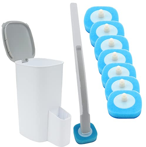 Roellgs Einweg-Toilettenbürste mit Ständer, Wand-WC-Stab-Kit, Einweg-WC-Reinigungssystem mit 8 Toilettenwechselköpfen (WC-Garnit)