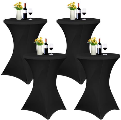 4er-Set Stretch Stehtisch Husse für Bistrotisch Ø 80-85 cm Elegante ,Verstärkung im Fußbereich,40°C Maschinenwäsche ，Stretch-Husse Schwarz Hussen für Stehtische und Bistrotische(80×110cm,Schwarz)