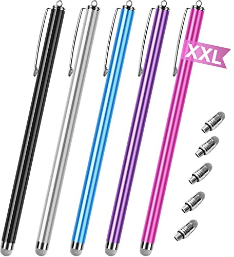 Stylus pens for Touch Screens [5 Pack Long Pen Body] Fiber mesh Tips High Sensitivity & Fine Point Capacitive Pen Compatible for ipad iPhone Android Tablet Laptop Microsoft Surface Chromebook