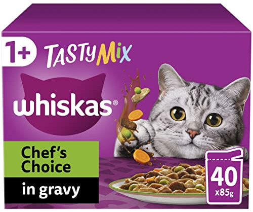 whiskas Tasty Mix 1+Chef´s Choice in Gravy 40x85g Pouches, Adult Cat Food