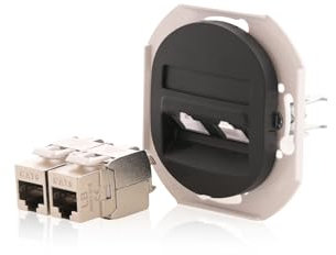 Daten-Dose Nobilis Einsatz, Schwarz, doppelt 2xRJ45 Cat 6 FTP Installation Ø 60 mm