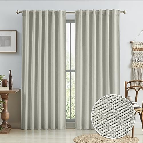Keqiaosuocai Verdunkelungsvorhänge, Haken, Gürtel, Rückenlasche, Baumwolle, Bauernhaus-Stil, Leinen-Vorhänge, Schienen, Plissee-Vorhang für Wohnzimmer, graubeige, B 127 x ÖL 228 cm, 2 Paneele