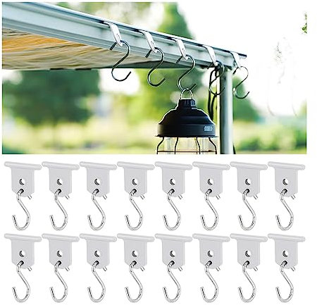 JNNJ 16 Piezas Ganchos de Toldo RV Ganchos en Set de Forma de S, Multifuncional Camping Ganchos Accesorios para Autocaravana Caravana, Fiesta de Navidad, Decoracion Interior y Exterior(Blanco)