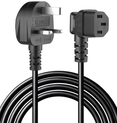 RIIEYOCA 90 Degree C13 Power Cable 13A Fused BS 1363 UK 3 Pin Plug to Right Angle IEC C13 Mains Power Cable,for PC Computer,TV,Printer,Monitor,Projector(1.5M/4.9FT)