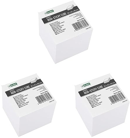 D.RECT Zettelklotz Notizklotz Ersatzpapier (für Zettelbox) | 85x85x80mm circa 750 blatt | Weiß (Packung mit 3)