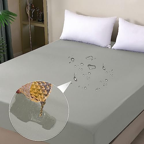 ohano Wasserdichter Matratzenschoner 180x200cm Spannbettlaken, Wasserdichter und Atmungsaktive Matratzenbezug, Inkontinenzauflage,Nässeschutz Bettlaken Spannbetttücher,für alle Jahreszeiten- Grau