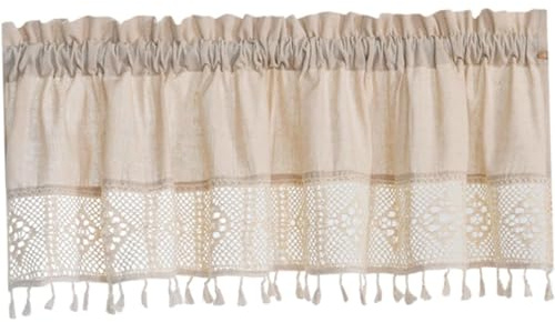 BLUEZY Leinenoptik Bistrogardine Landhaus Kurz Scheibengardinen Leinen Kurzstores Gardinen Kurzgardinen Kurzvorhang scheibengardine balkontür mit Quaste,für Küche Wohnzimmer Landhaus 132 * 46cm