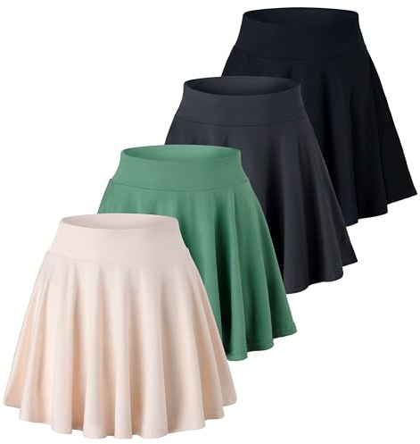 Real Essentials 4 Pack: Women's Basic Casual Stretchy Mini Skirt - Skater A-Line Flowy Flared (Available in Plus Size)