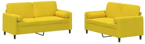 vidaXL Sofagarnitur 2-TLG., Sessel Couch mit Kissen, Sofa Wohnzimmersofa mit Armlehnen, Couchgarnitur Designsofa Sitzmöbel Polstermöbel, Gelb Samt