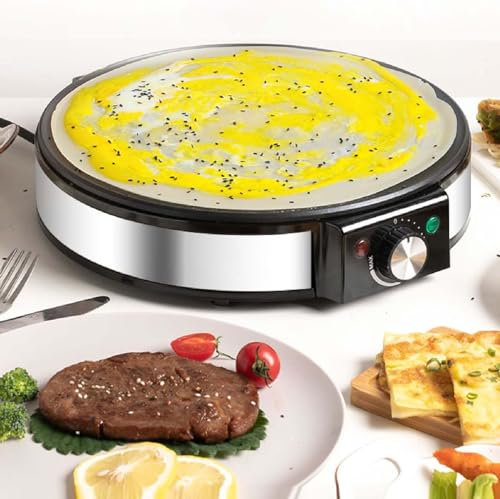 Crêpière Et Crêpière électrique 1200 W, Machine à Crêpes Domestique 30 Cm, Température Réglable + Mise Hors Tension Automatique, pour Crêpes, œufs Au Plat, Bacon Grillé