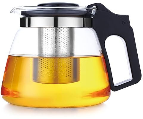 Lovegrace glastekanna med sil, värmebeständig, rostfritt stål filter sil, överhettningsskydd, perfekt för lösa teer (1 500 ml)
